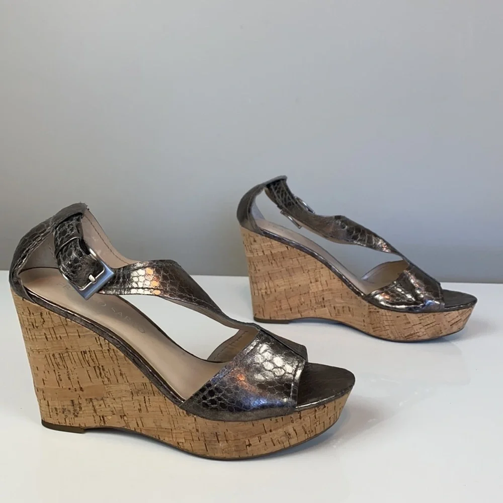 Franco Sarto Supra Snake Print Bronze Wedges Size 8.5